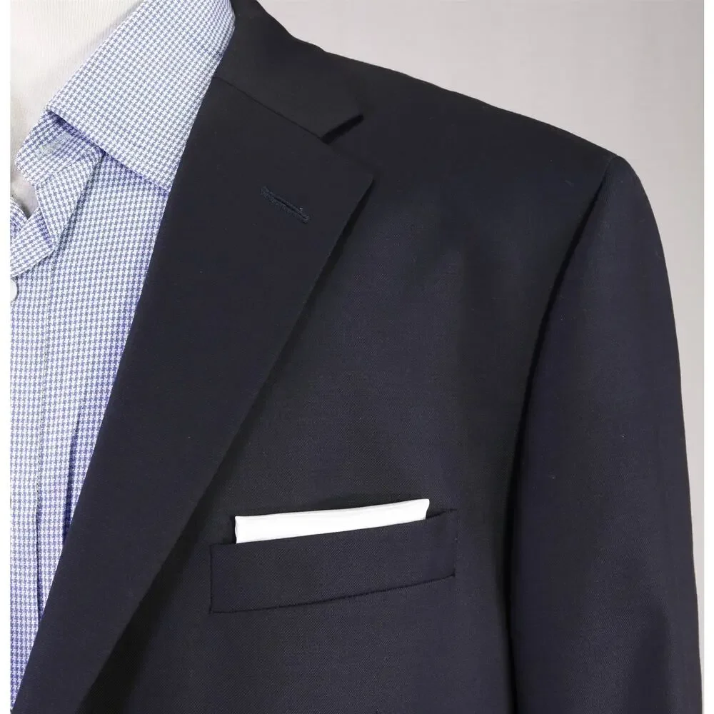 Hickey Freeman Traveler Navy Blue Metal Buttons Wool 2-Btn Blazer Jacket 46R
